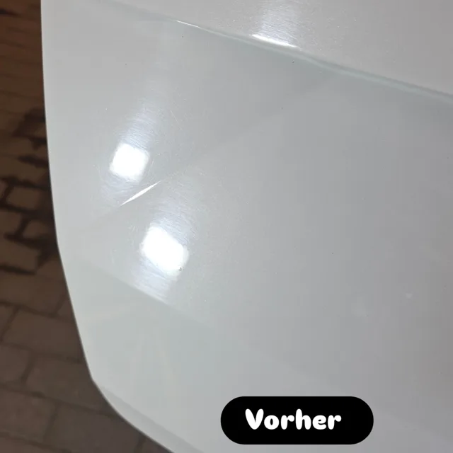 Lackoberfläche – Vorher, Detailaufnahme der Fahrzeugaufbereitung
